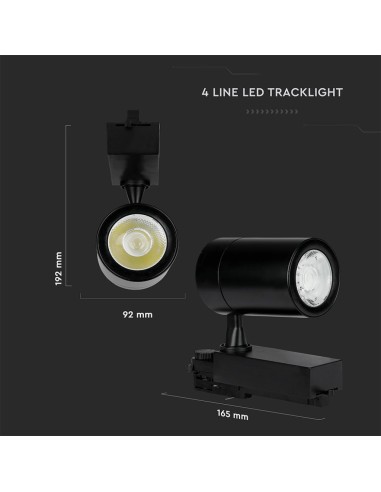 Faretto LED da Binario 35W 100LM/W Colore Nero 4000K-dimensioni