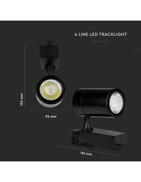 Faretto LED da Binario 35W 100LM/W Colore Nero 4000K-dimensioni