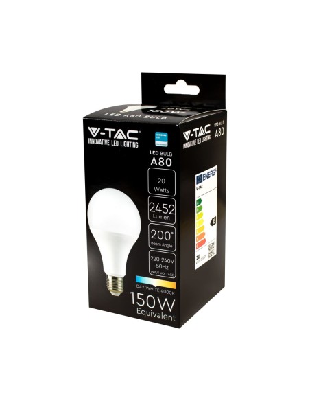 Lampadina LED Chip Samsung E27 20W 120LM/W A80 4000K-imballo