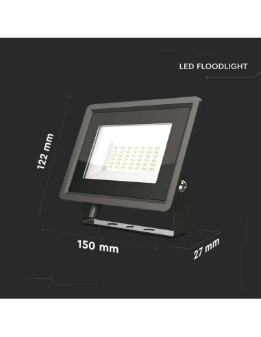 Faro LED SMD 30W F-Series Colore Nero 6500K IP65-dimensioni