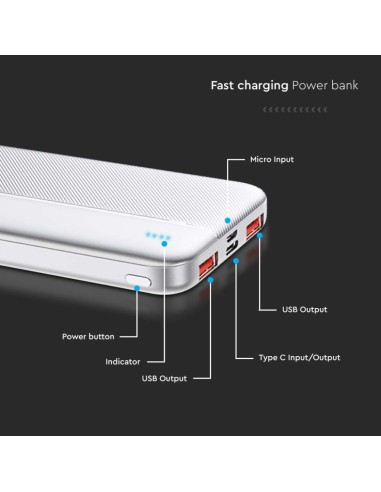 Power Bank 10.000 mAh Colore Bianco-dimensioni