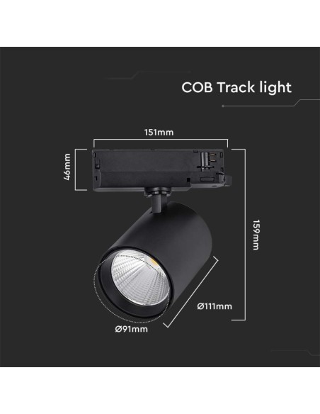 Faretto LED COB da Binario 35W Colore Nero 4000K