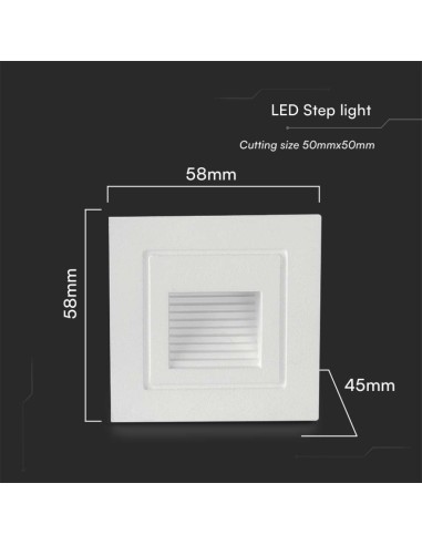 Faretto LED Segnapasso Quadrato Montaggio a Incasso 3W Colore Bianco 3000K IP65