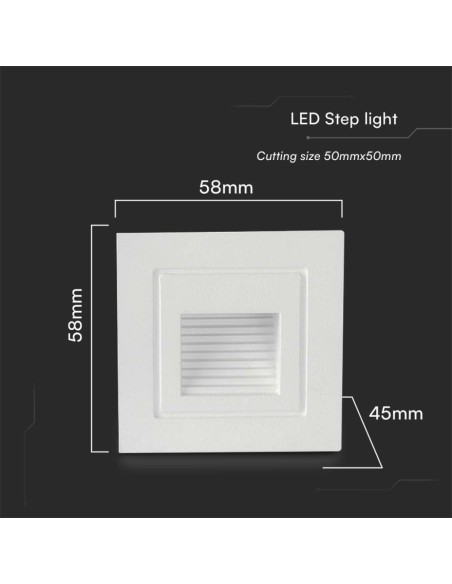 Faretto LED Segnapasso Quadrato Montaggio a Incasso 3W Colore Bianco 3000K IP65