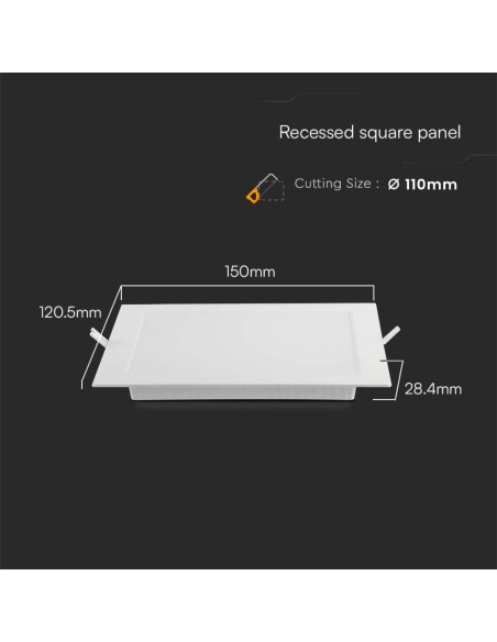 Mini Pannello LED 6W 110LM/W Quadrato da Incasso Compatibile con Foro 105-110mm Colore Bianco 4000K