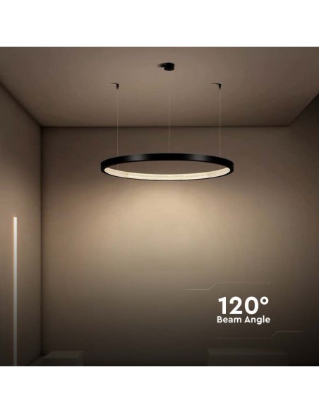 Lampadario LED a Sospensione Circolare 19W in Metallo Nero d: 40cm h: 108cm 4000K