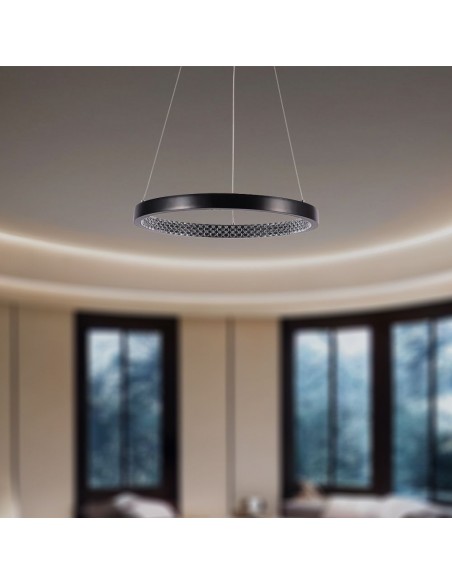 10052-Lampadario LED a Sospensione Circolare  in Metallo Colore Nero  -3