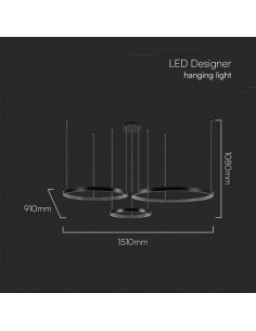10053-Lampadario LED a Sospensione con  Cerchi  in Metallo Colore Nero  -1 2