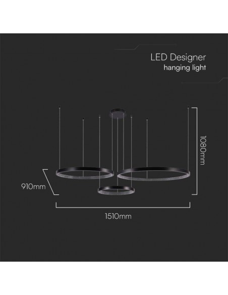 10053-Lampadario LED a Sospensione con  Cerchi  in Metallo Colore Nero  -2