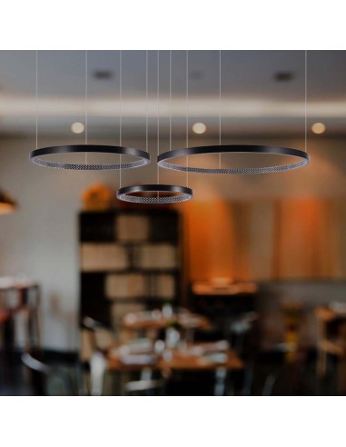 10053-Lampadario LED a Sospensione con  Cerchi  in Metallo Colore Nero  -4