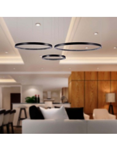 10054-Lampadario LED a Sospensione con  Cerchi  in Metallo Colore Nero  -3