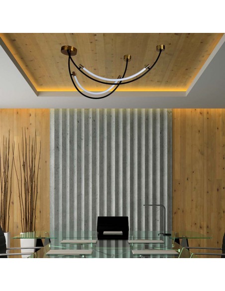 10057-Lampadario LED a Sospensione con  Mezzaluna  in Metallo Nero e Ottone xxCm -4