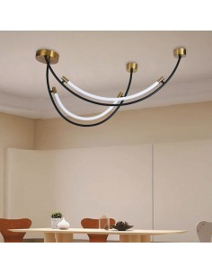 10087-Lampadario LED a Sospensione con  Mezzaluna  in Metallo Nero e Ottone xxCm -1 2
