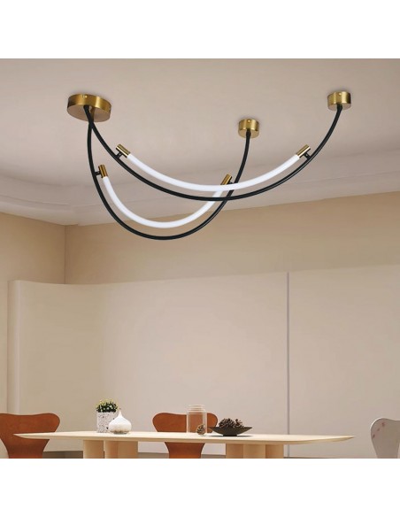 10087-Lampadario LED a Sospensione con  Mezzaluna  in Metallo Nero e Ottone xxCm -2