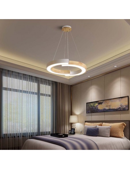 10089-Lampadario LED a Sospensione con  Mezzaluna  in Legno Colore Bianco  -4