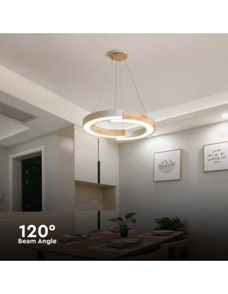 Lampadario LED a Sospensione con 2 Mezzaluna 32W in Legno Bianco 43*37*112cm 4000K