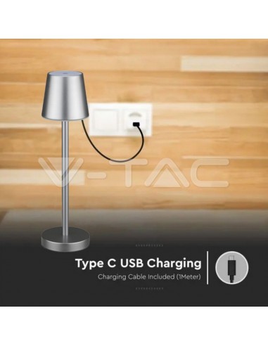 10187-Lampada LED da Tavolo  Colore Grigio ricaricabile con Micro-USB Touch Dimmerabile -3