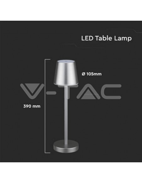 10188-Lampada LED da Tavolo  Colore Grigio ricaricabile con Micro-USB Touch Dimmerabile -2