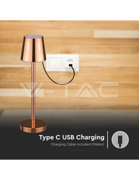 10190-Lampada LED da Tavolo  Colore Rame ricaricabile con Micro-USB Touch Dimmerabile -3