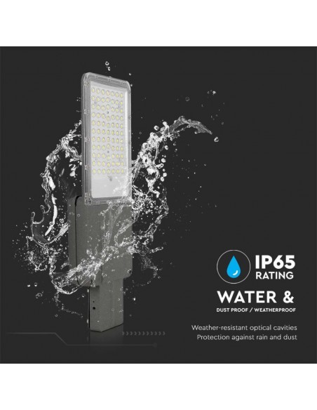 Armatura Stradale Chip Bridgelux 30W con Pannello Solare 60W e Telecomando, Batteria LifePO4, Cavo 1.5m Grigio 6400K IP65