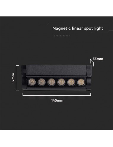 10259-Faretto LED Lineare da Binario Magnetico Regolabile  Colore Nero  IP-3