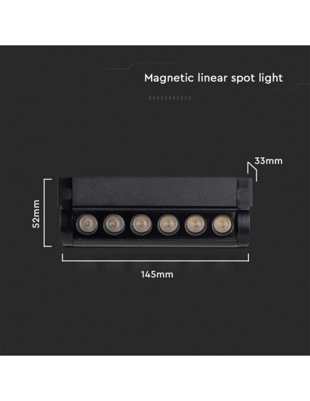 10259-Faretto LED Lineare da Binario Magnetico Regolabile  Colore Nero  IP-3