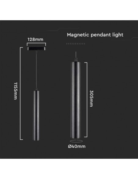 10264-Faretto LED da Binario Magnetico a Sospensione  Colore Nero  -3