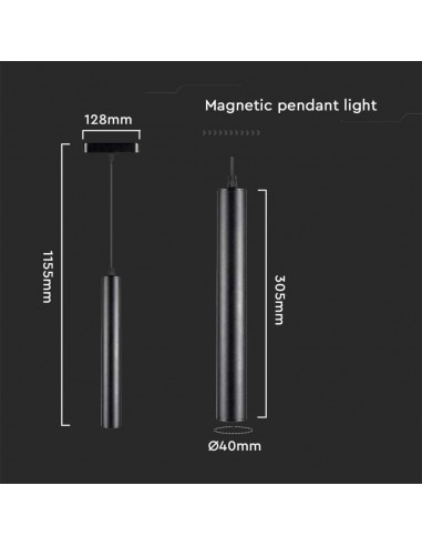 10265-Faretto LED da Binario Magnetico a Sospensione  Colore Nero  -3