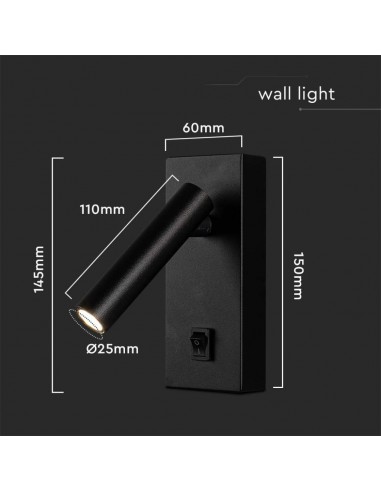 10286-Applique da Hotel per Lettura LED  Orientabile su Ogni Lato con Tasto On/Off  Colore Nero -3