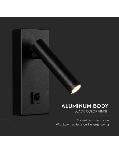 10286-Applique da Hotel per Lettura LED  Orientabile su Ogni Lato con Tasto On/Off  Colore Nero -7