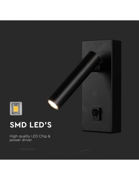 Applique da Hotel per Lettura LED 2W Orientabile su Ogni Lato con Tasto On/Off 145*150*60mm Nero 3000K