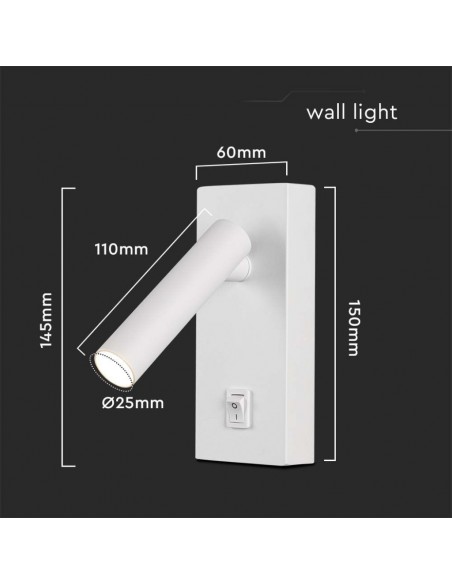 10288-Applique da Hotel per Lettura LED  Orientabile su Ogni Lato con Tasto On/Off  Colore Bianco -3