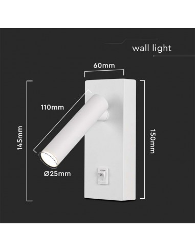 10289-Applique da Hotel per Lettura LED  Orientabile su Ogni Lato con Tasto On/Off  Colore Bianco -3