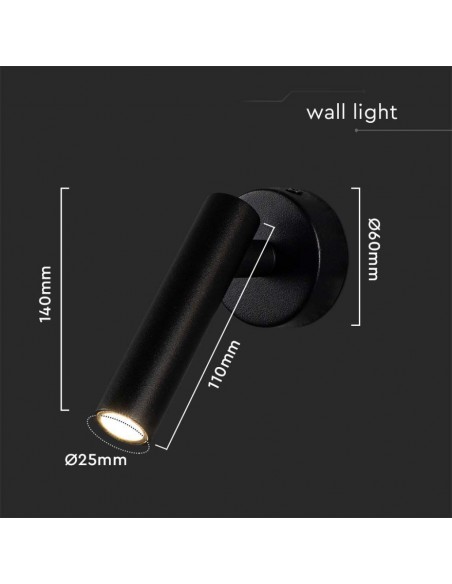 10290-Applique da Parete con Faretto LED  Orientabile su Ogni Lato Colore Nero -3