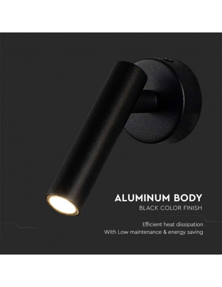 Applique da Parete con Faretto LED 2W Orientabile su Ogni Lato Nero 3000K