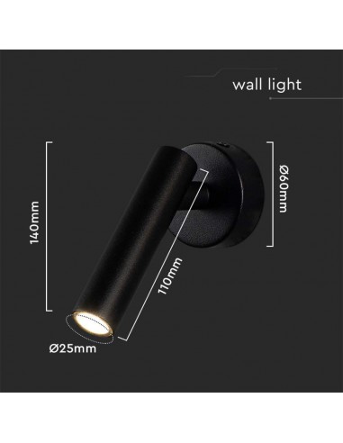 10291-Applique da Parete con Faretto LED  Orientabile su Ogni Lato Colore Nero -3