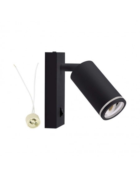 10294-Portafaretto LED da Muro GU Orientabile con interruttore e Portalampada Colore Nero-1