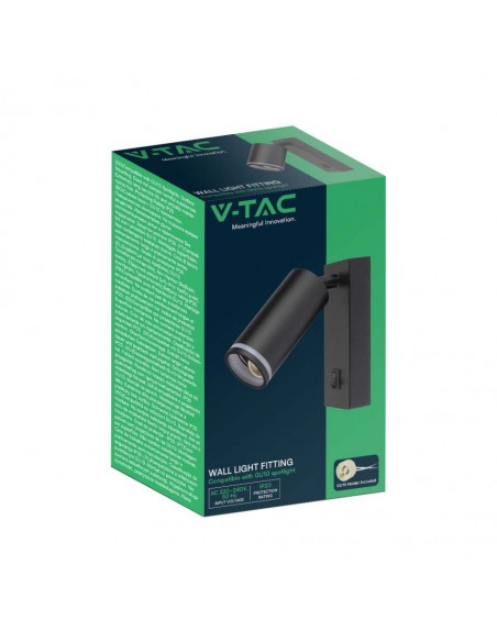 10294-Portafaretto LED da Muro GU Orientabile con interruttore e Portalampada Colore Nero-2