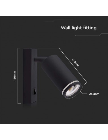 10294-Portafaretto LED da Muro GU Orientabile con interruttore e Portalampada Colore Nero-3