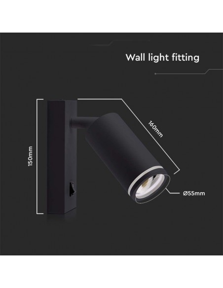 10294-Portafaretto LED da Muro GU Orientabile con interruttore e Portalampada Colore Nero-3