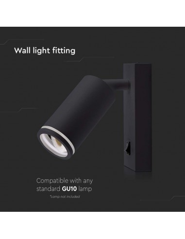 10294-Portafaretto LED da Muro GU Orientabile con interruttore e Portalampada Colore Nero-6