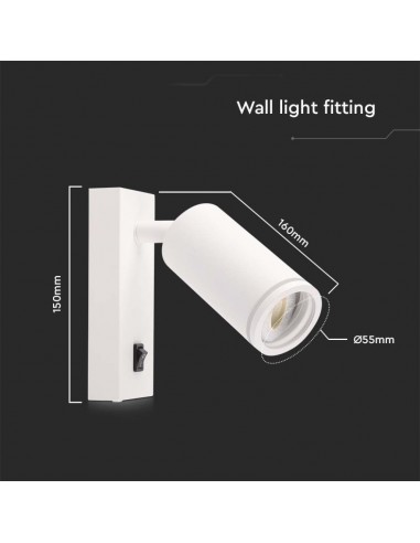 10295-Portafaretto LED da Muro GU Orientabile con interruttore e Portalampada Colore Bianco-3