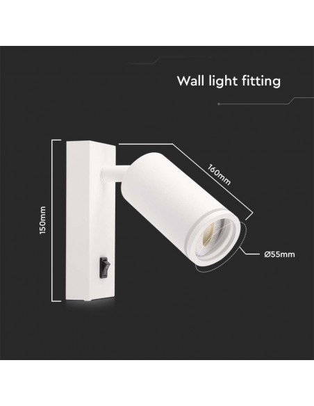 10295-Portafaretto LED da Muro GU Orientabile con interruttore e Portalampada Colore Bianco-3