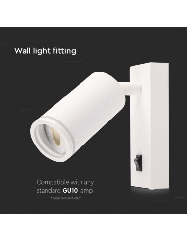 10295-Portafaretto LED da Muro GU Orientabile con interruttore e Portalampada Colore Bianco-6