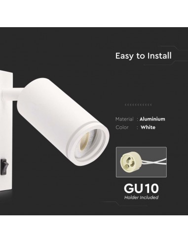 10295-Portafaretto LED da Muro GU Orientabile con interruttore e Portalampada Colore Bianco-7