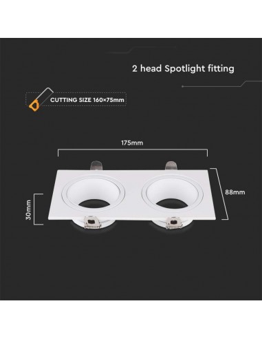 10298-Portafaretto LED Doppio da Incasso Rettangolare xGU in Policarbonato e Ferro Colore Bianco-3