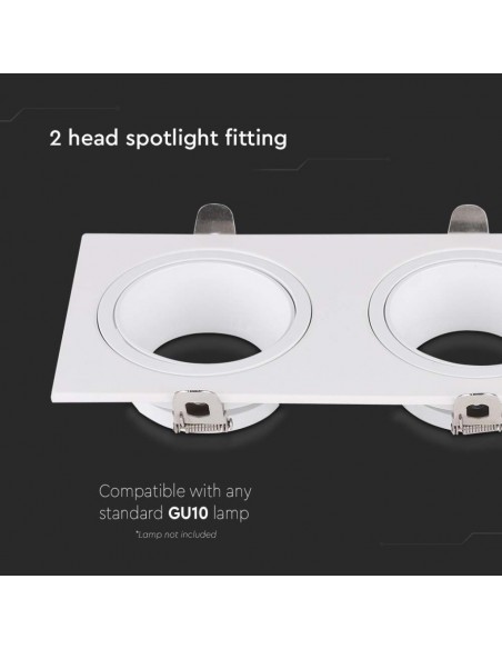 10298-Portafaretto LED Doppio da Incasso Rettangolare xGU in Policarbonato e Ferro Colore Bianco-6