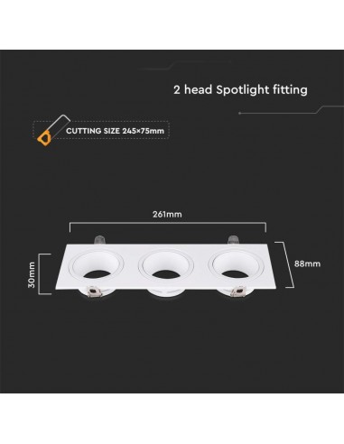 10299-Portafaretto LED Triplo da Incasso Rettangolare xGU in Policarbonato e Ferro Colore Bianco-3