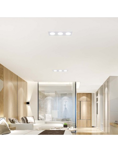 10299-Portafaretto LED Triplo da Incasso Rettangolare xGU in Policarbonato e Ferro Colore Bianco-4