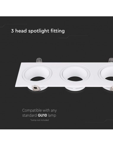 10299-Portafaretto LED Triplo da Incasso Rettangolare xGU in Policarbonato e Ferro Colore Bianco-6